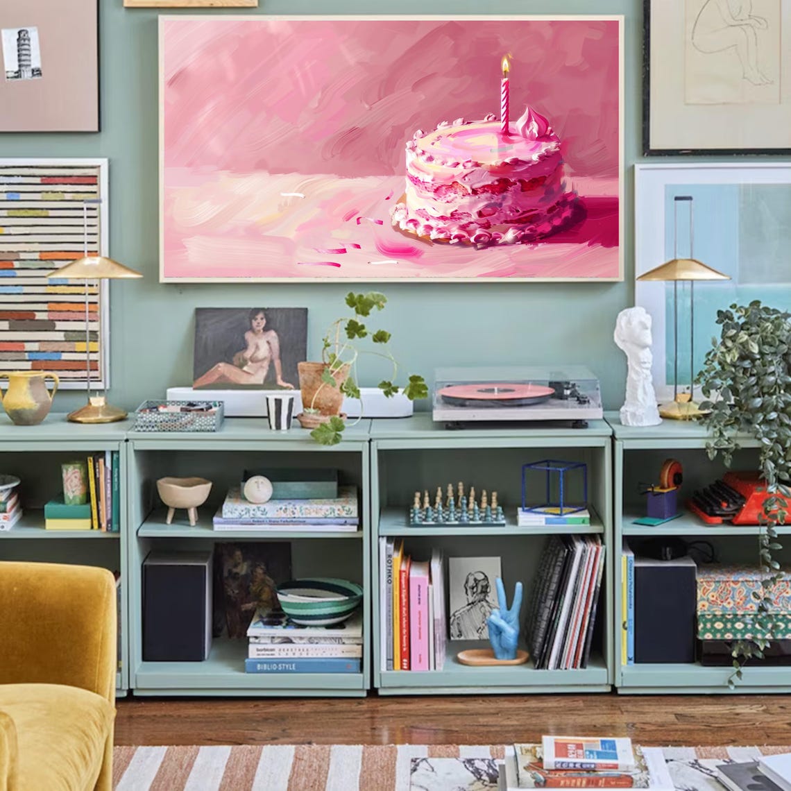 Pink Birthday Cake Single Candle Painterly Party Celebration Poster - Image 2