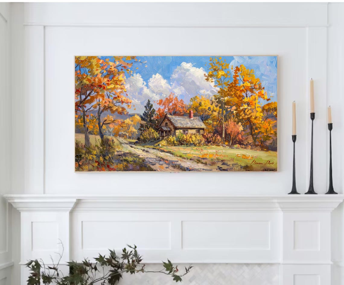 Autumn Cabin Golden Fall Foliage Sunny Woodland Landscape Poster - Image 2