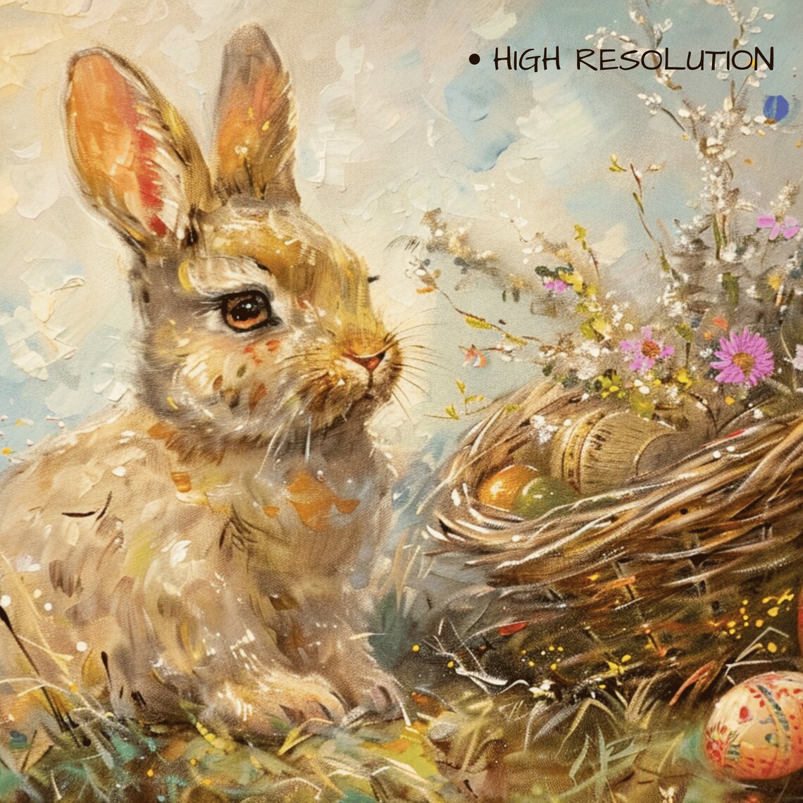 Pastel Easter Bunny, Wildflower Field Rabbit Art Print - Image 3