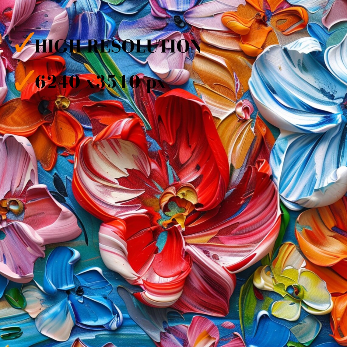 Colorful 3D Textured Floral Oil Painting Vivid Modern Flower Wall Art - Image 3