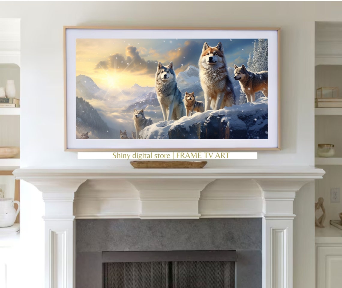 Wolf Pack Sunrise Snowy Cliff Mountain Winter Wildlife Art Poster - Image 3