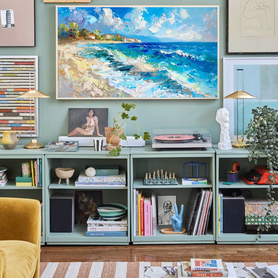Bright Blue Wave Beach Impasto Coastal Ocean Abstract Art Poster - Image 2