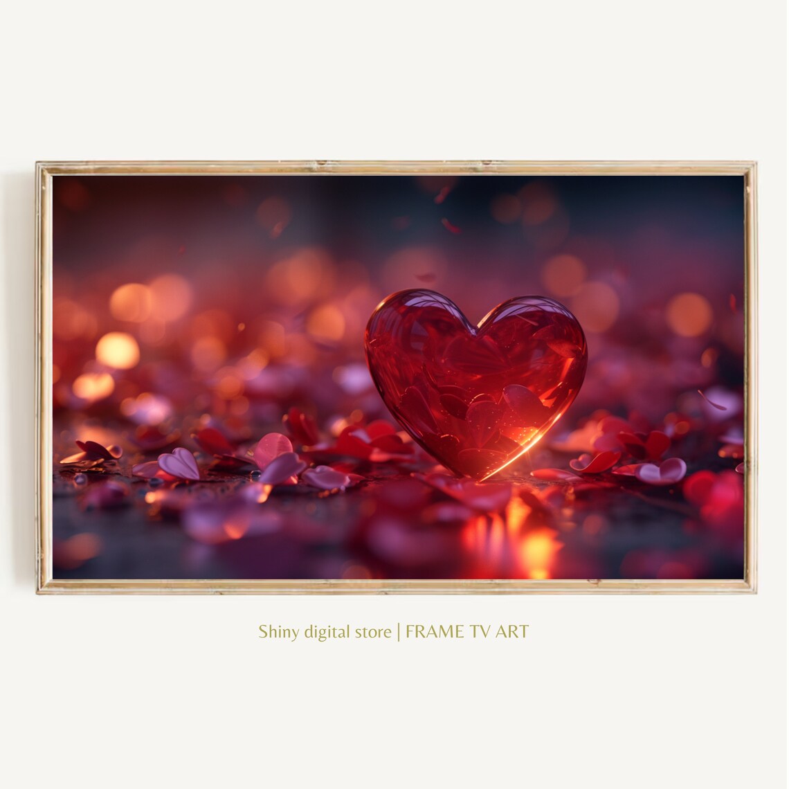Red Glass Heart Rose Petals Romantic Love Bokeh Photography Art Poster