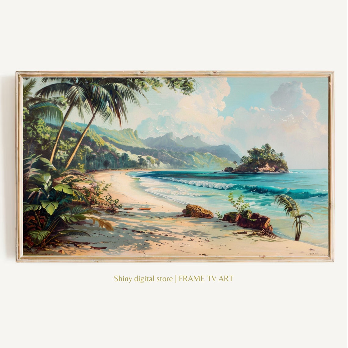 Tropical Palm Beach Turquoise Waves Mountain Coast Landscape Poster