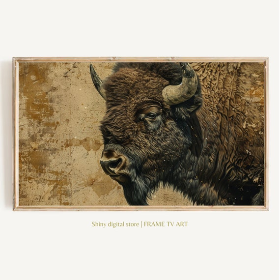 Animal Tv Frame Bison Art Frame Tv Farmhouse Wildlife Animal Farmhouse Countryside Wall Art