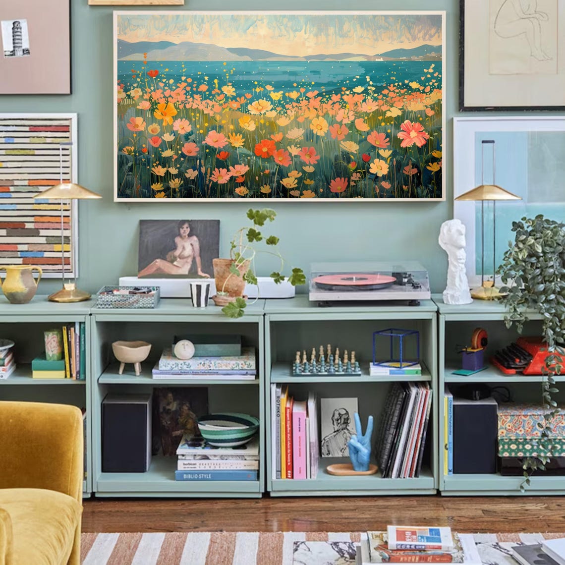 Frame Tv Art Summer Wildflower Field By Sea Vintage Spring Field Of Flowers Tv Art Warm Tone Cottagecore Tv Art - Image 2
