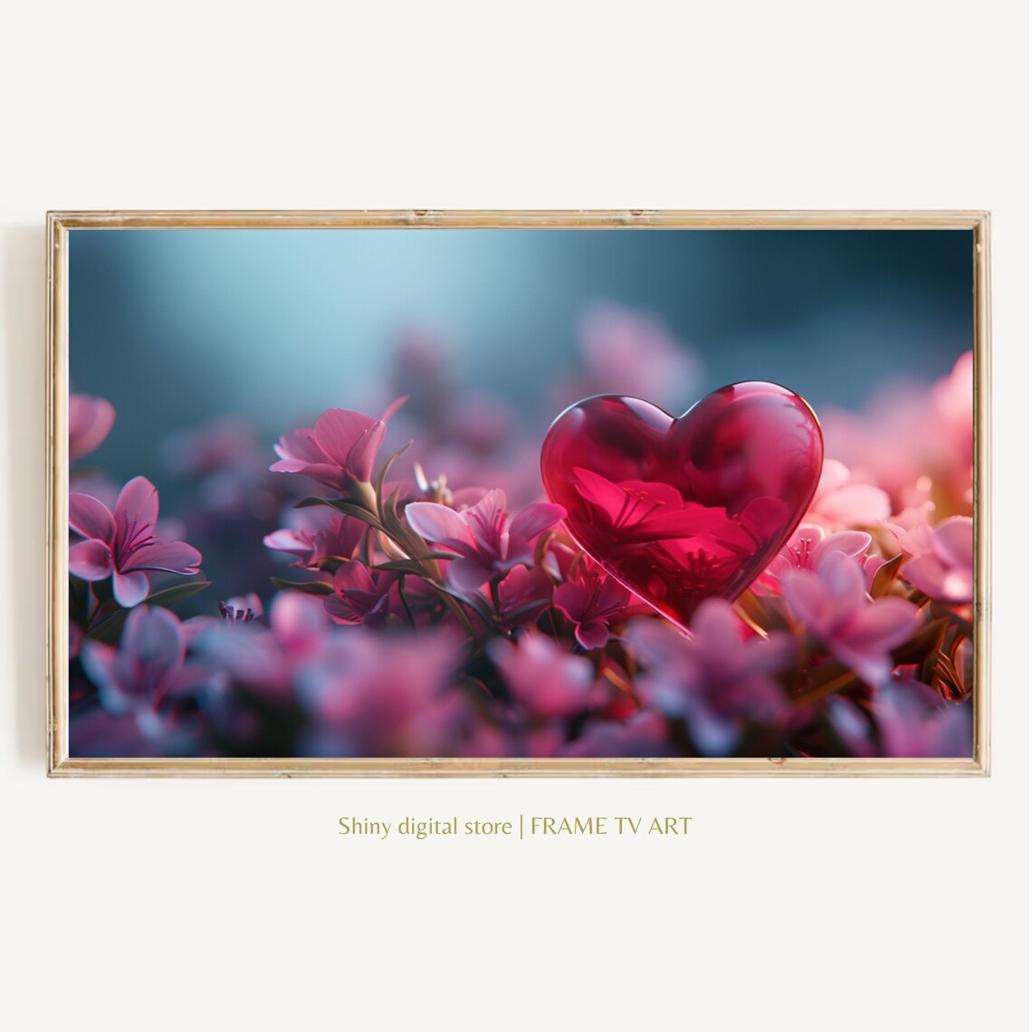 Red Glass Heart Pink Flowers Valentine Love Romance Dreamy Poster