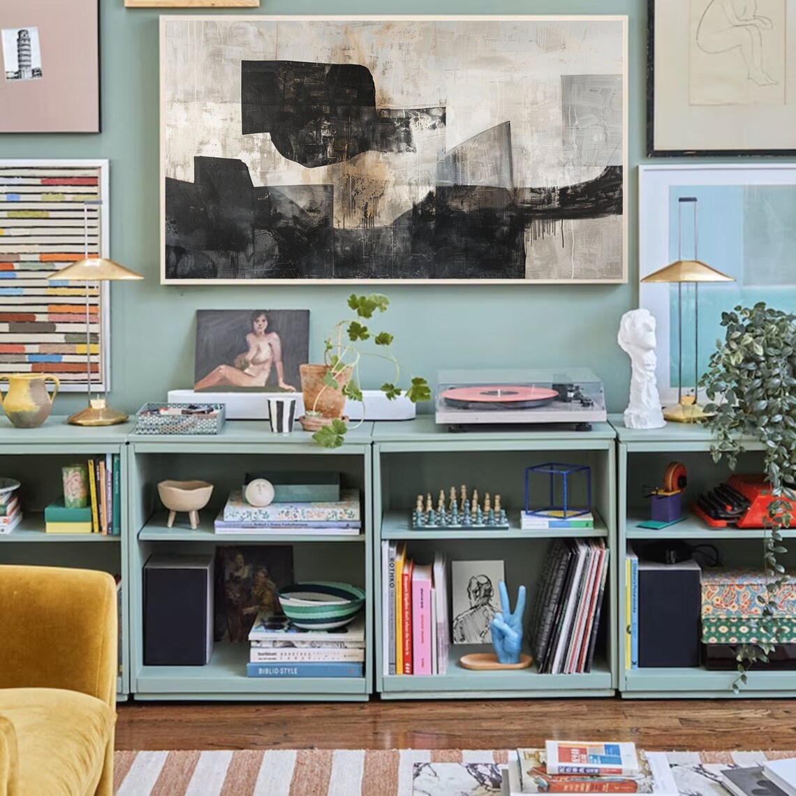 Modern Abstract Neutral Black Paint Strokes - Image 2