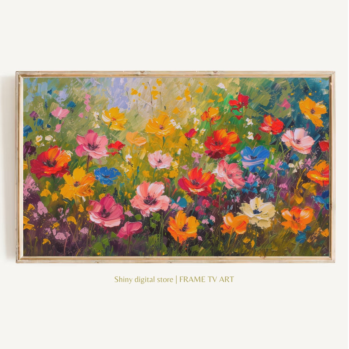 Vibrant Wildflower Meadow Pink Red Orange Blue Summer Field Art Poster