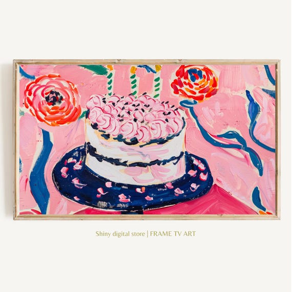 Birthday Frame Tv Art Colorful Birthday Cake For Tv Pink Frame Tv Bday Art