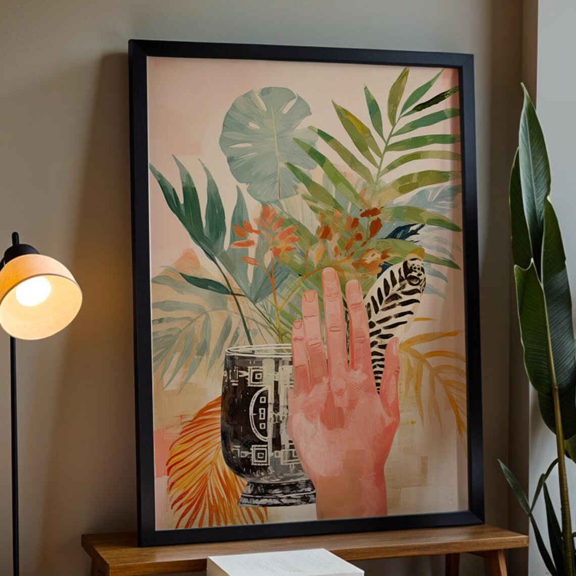 Botanical Art Wall Poster Abstract Hand Tropical Vase Illustration Print For Creative Spaces Playful Drawing