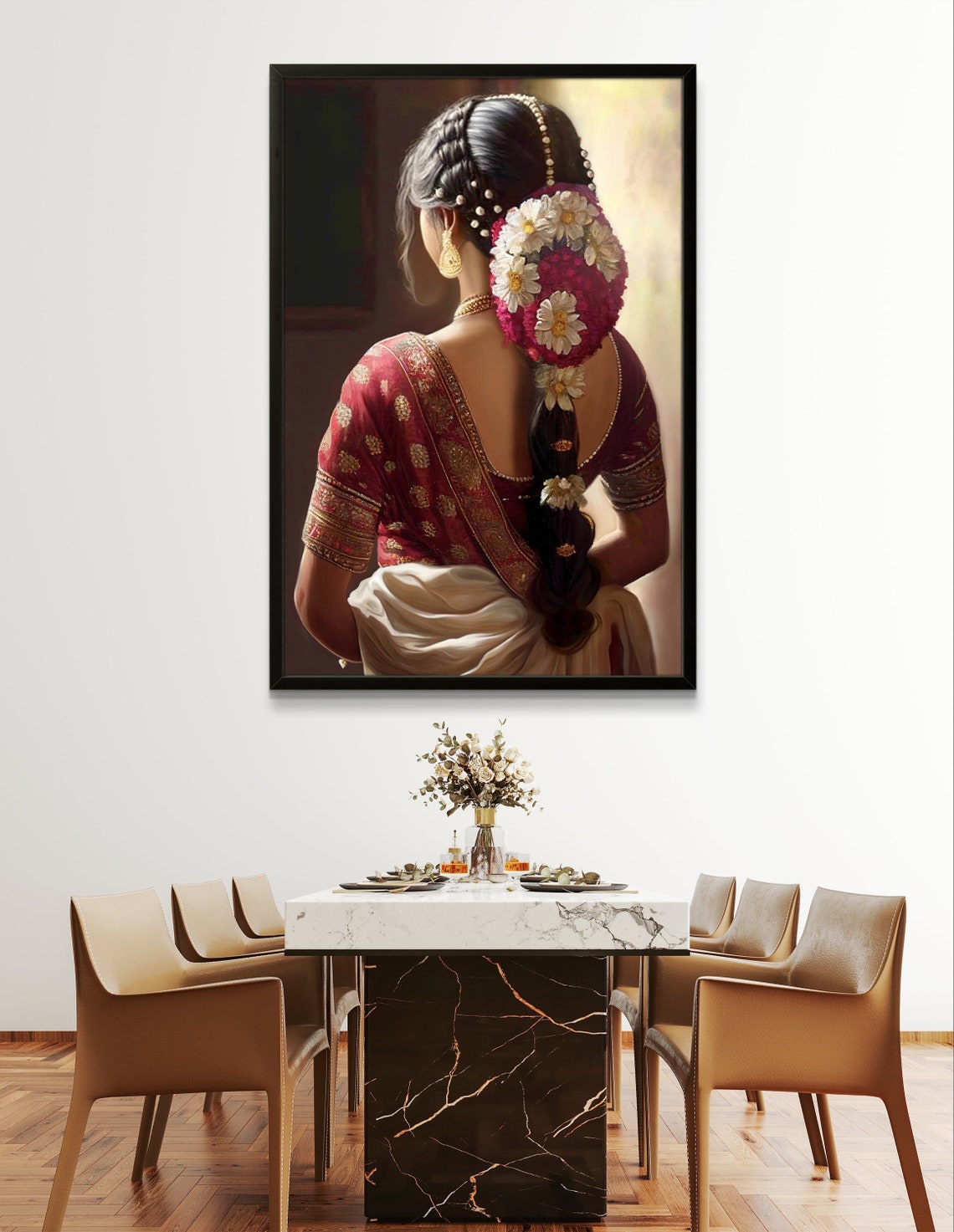 South Indian Woman With Jasmine Braid Saree Portrait Heritage Poster - Image 3