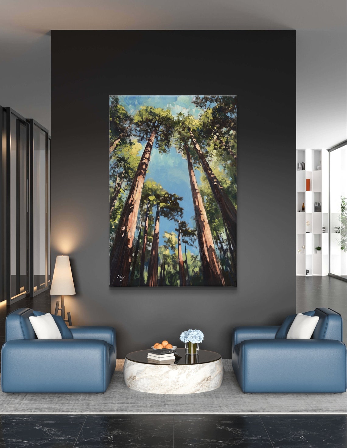 Redwood Forest Canopy Looking Up at Towering Trees Art Poster - Image 7