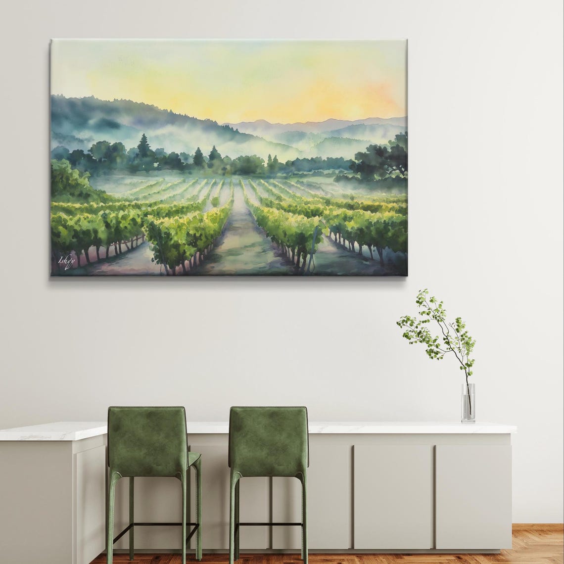 Napa Valley Vineyard Morning Mist Soft Watercolor Wine Poster - Image 6