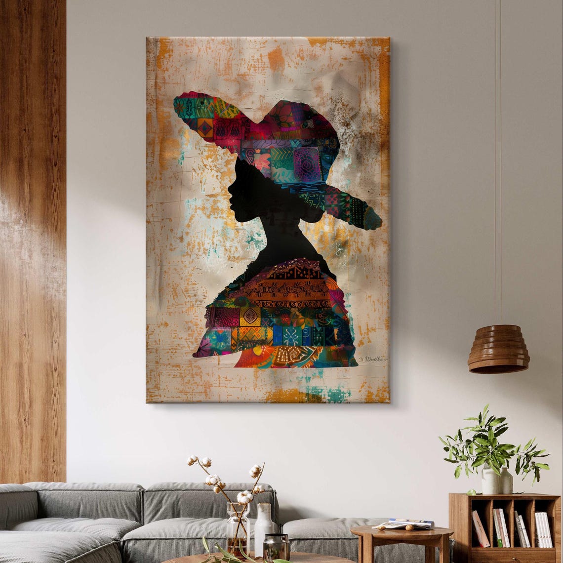 Panama Woman Patchwork Silhouette Sombrero Cultural Portrait Poster - Image 5
