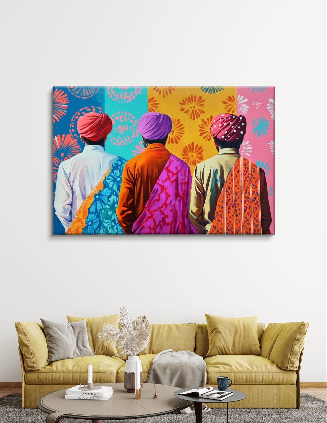 Three Indian Men Colorful Turbans Pop Art Festival Portrait Poster - Image 4