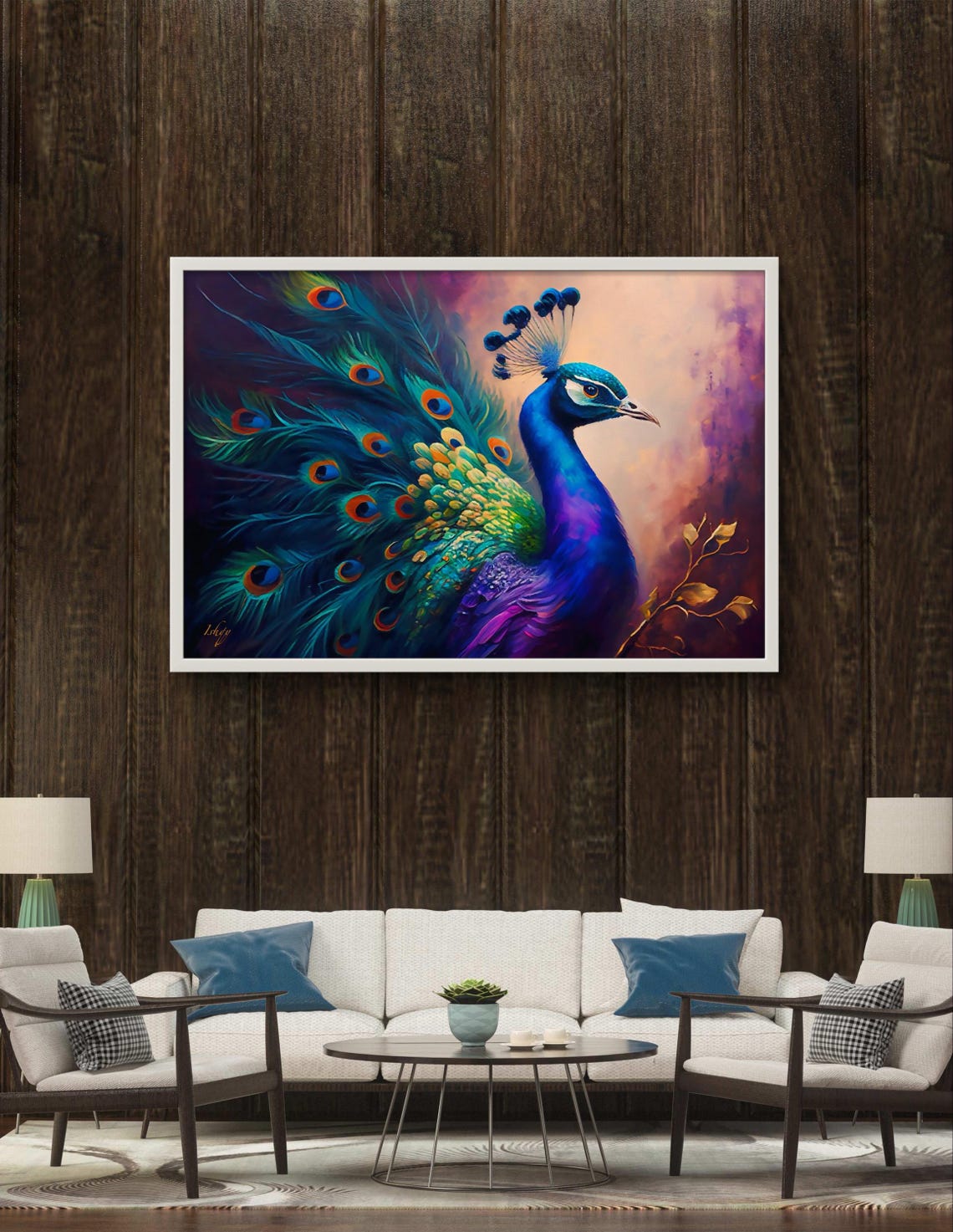 Regal Peacock With Iridescent Plumage Painterly Bird Art Poster - Image 4