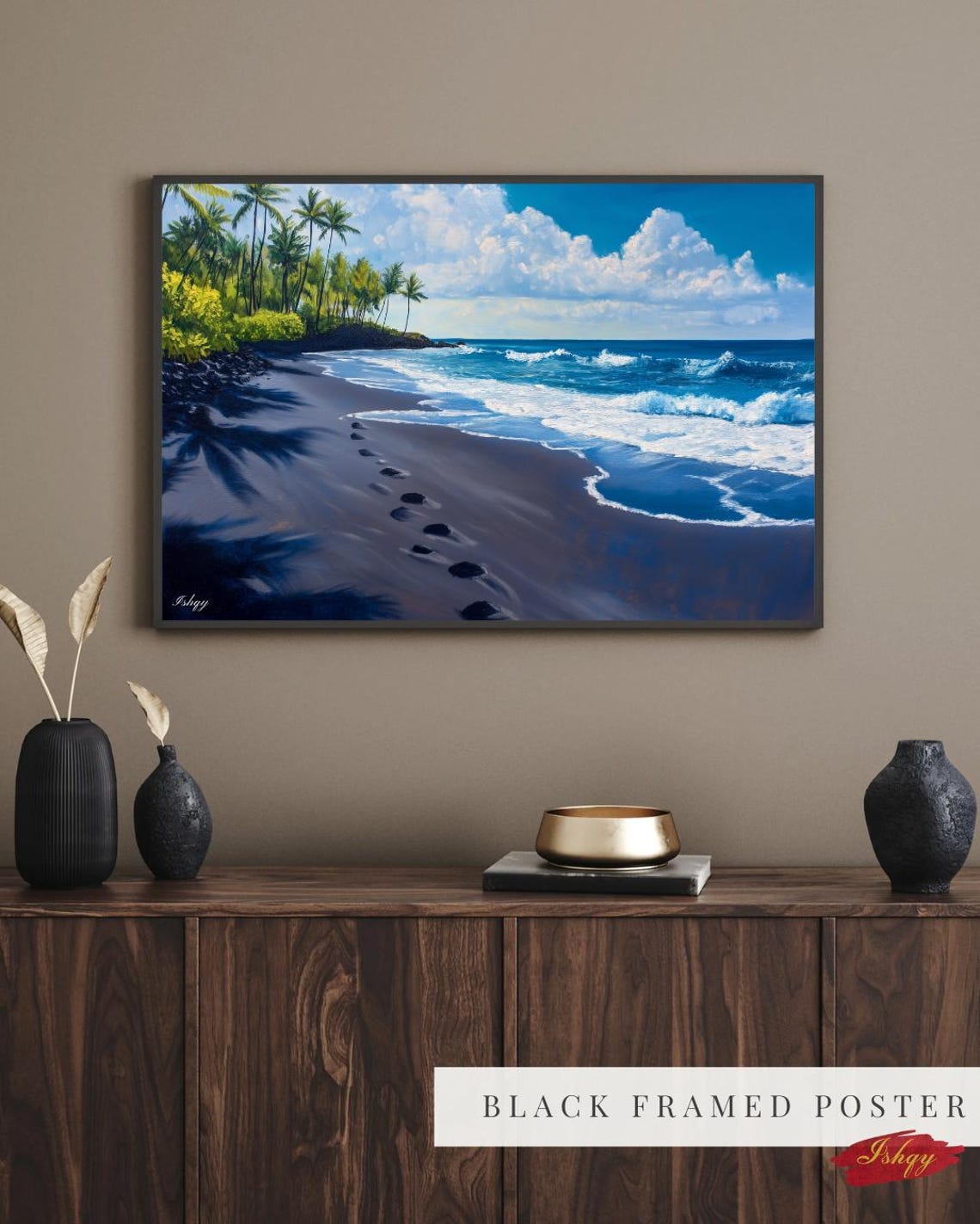 Punaluu Black Sand Beach Hawaii Shore Path Seascape Poster For Homes - Image 4