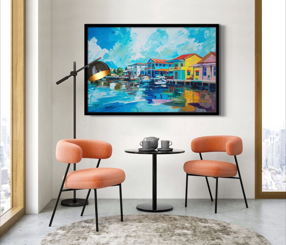 Belize City Caribbean Waterfront Vibrant Harbor Painting Art Poster - Image 2