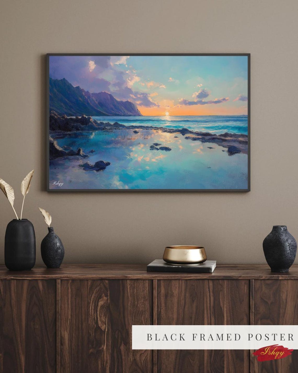 Hawaii Sunrise Rocky Tide Pools Turquoise Coast Seascape Poster - Image 4