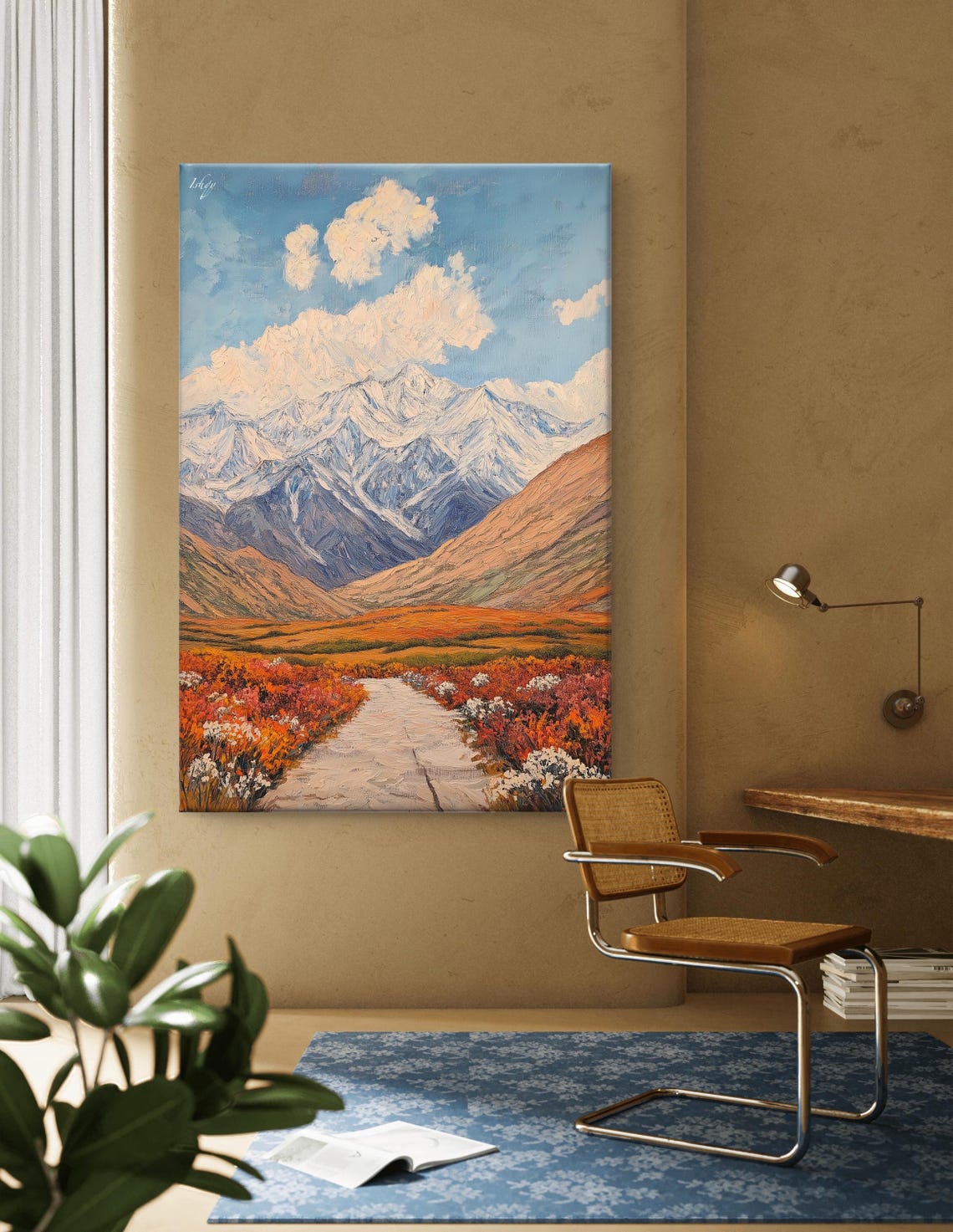 Snowy Mountain Peak Fiery Autumn Meadow Wildflower Path Poster - Image 4