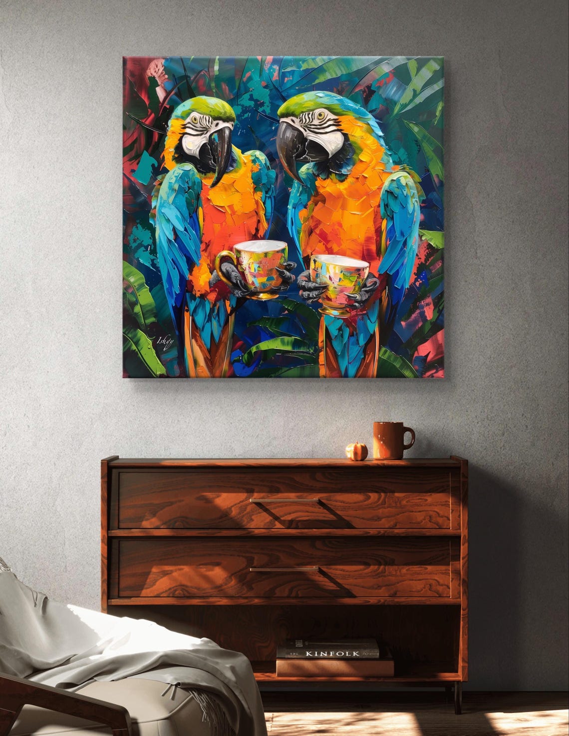 Two Macaw Parrots Drinking Tea Tropical Whimsical Bird Poster - Image 7