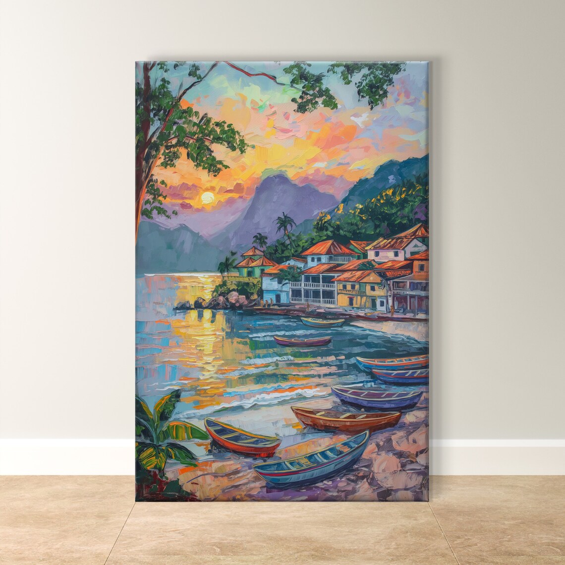 Bahia Brazil Fishing Village Harbor at Sunset Painting Poster