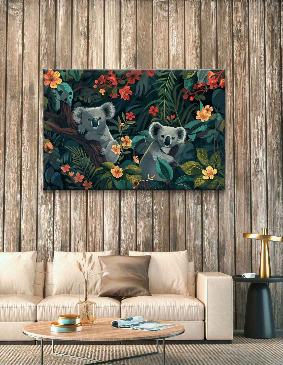 Two Cute Koalas In Flowering Jungle Whimsical Wildlife Poster - Image 4
