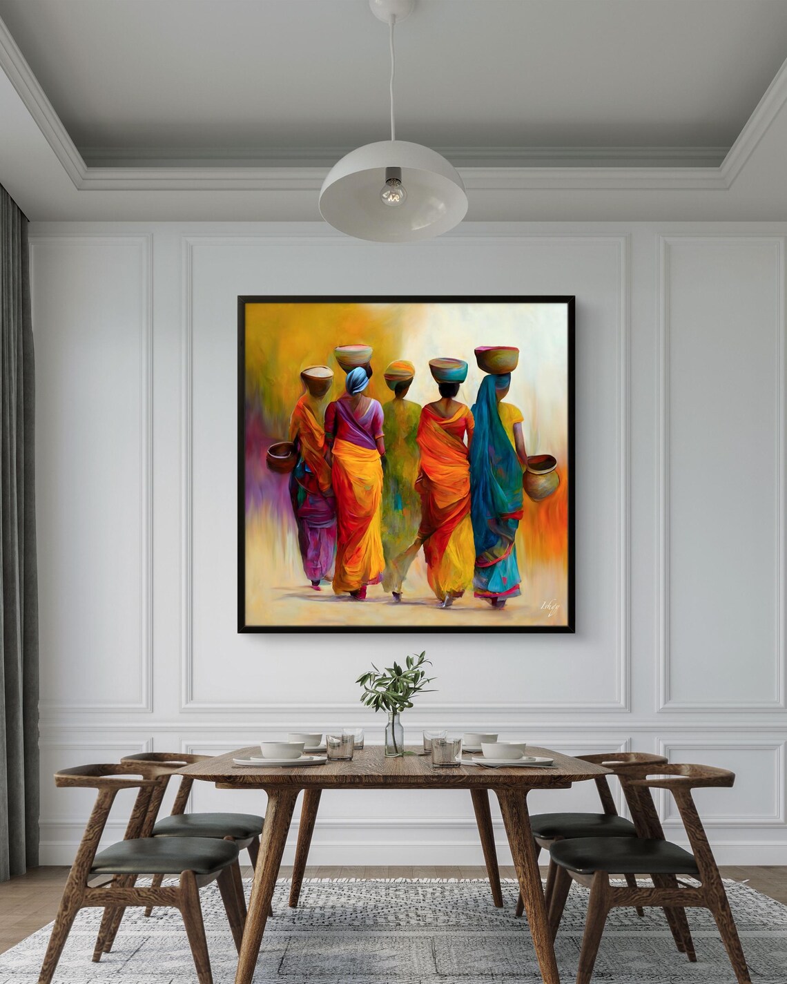 Women in Sarees Carrying Water Pots Vibrant Heritage Scene Poster - Image 2
