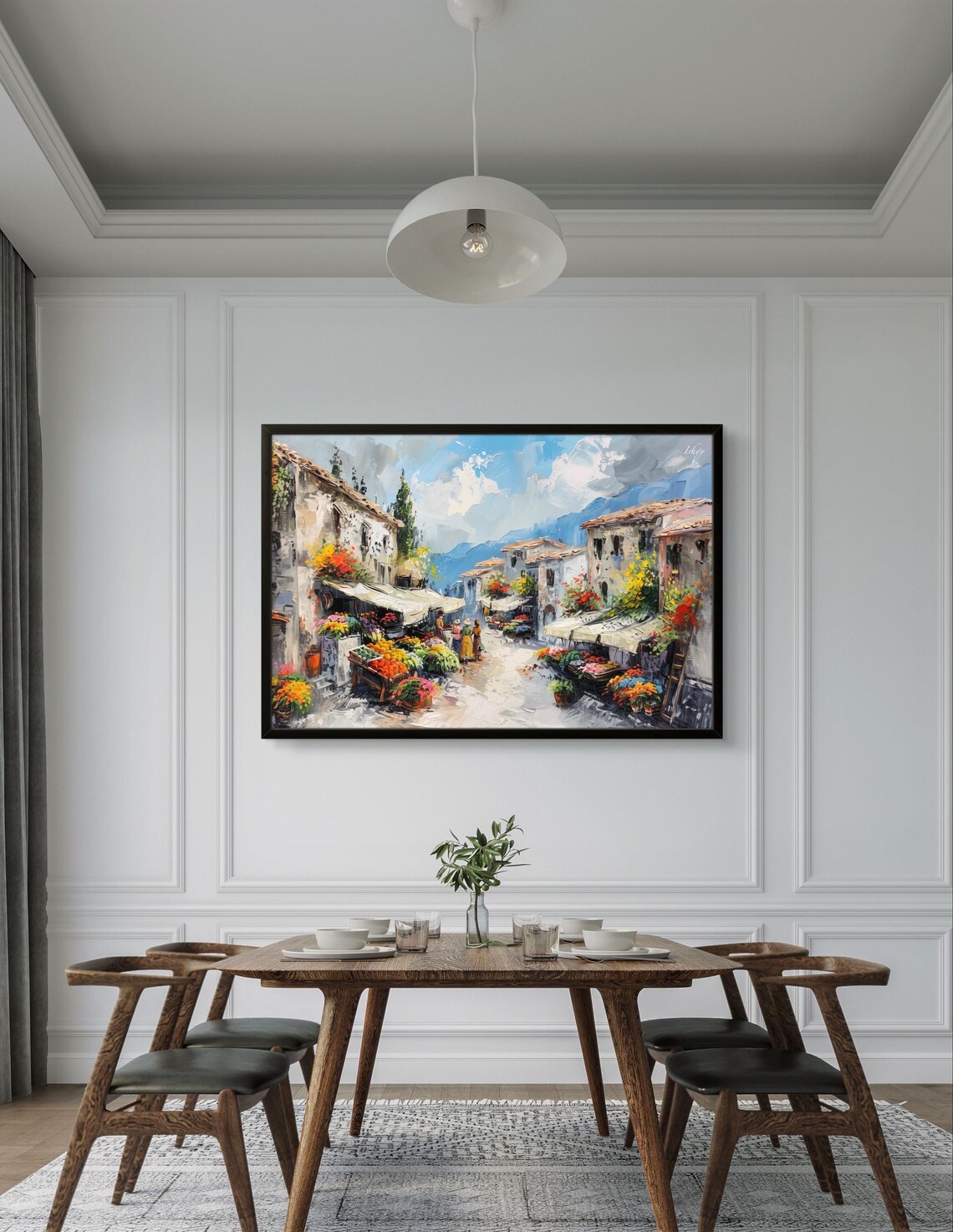 European Flower Market Village Street Stalls Bold Impasto Poster - Image 2