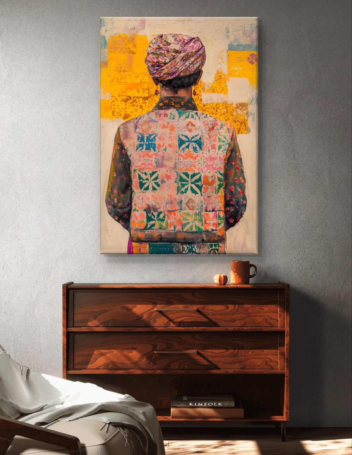 Rajasthani Man with Turban and Embroidered Vest Back View Poster - Image 6