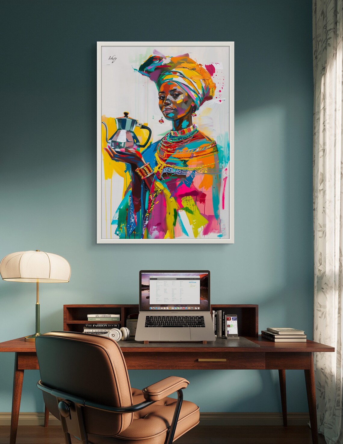 Ethiopian Woman Holding Traditional Coffee Pot in Vivid Colors Poster - Image 3