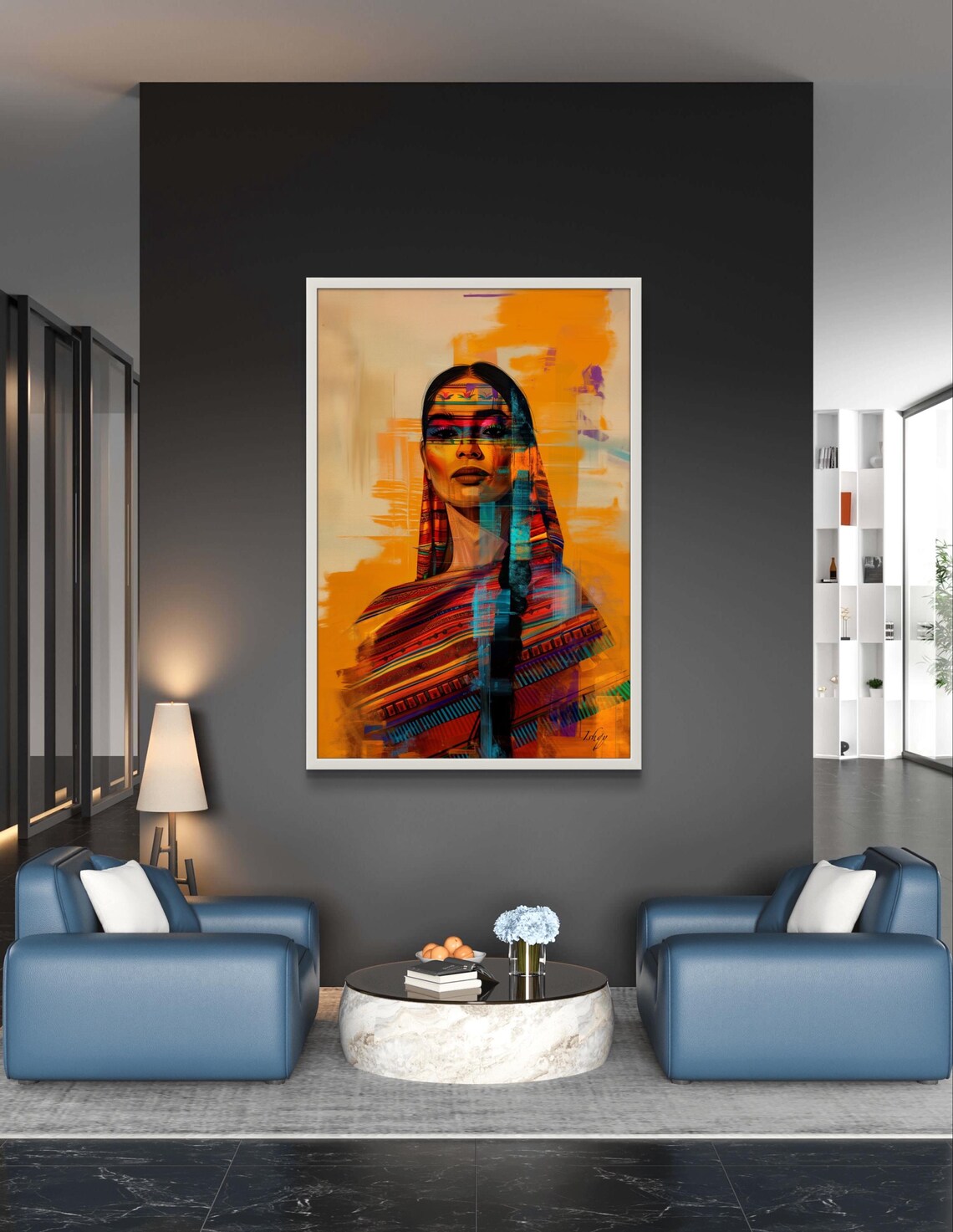 Mexican Woman Portrait in Serape Shawl Folk Art Painting Poster - Image 4