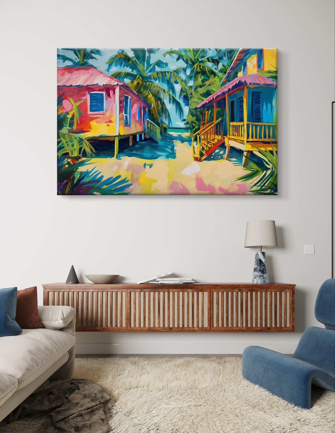 Placencia Belize Beach Bungalows in Bright Colors Art Poster - Image 6
