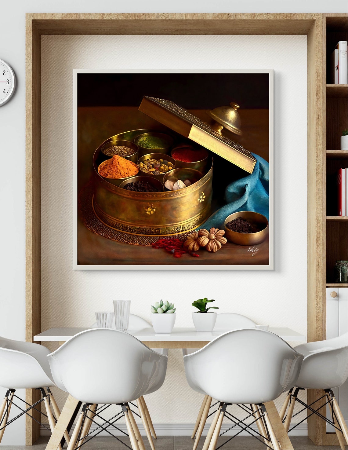 Golden Brass Indian Spice Box Still Life Kitchen Art Decor Poster - Image 4