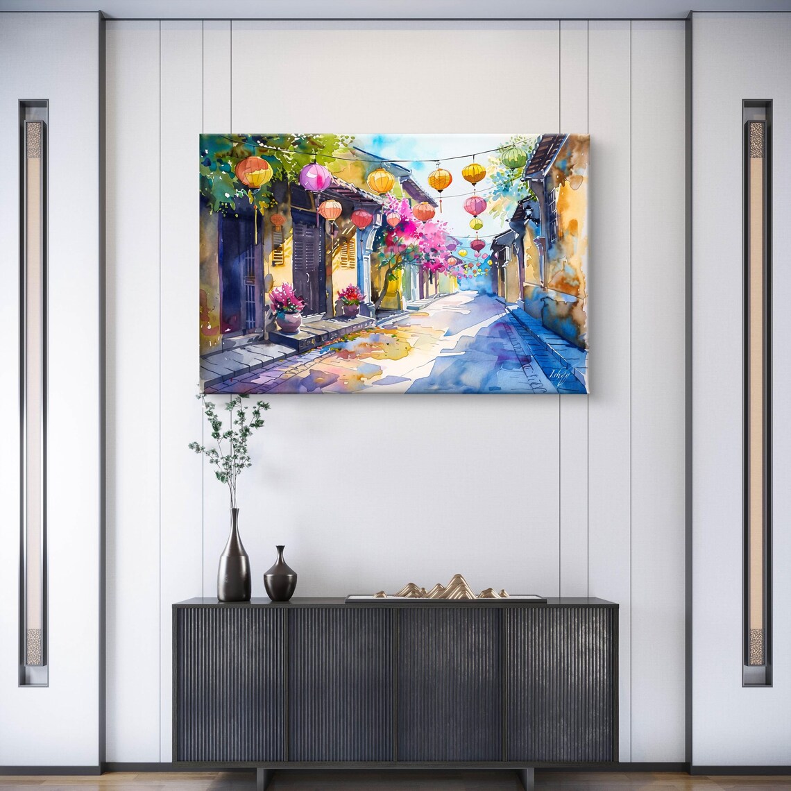 Hoi An Vietnam Watercolor Travel Poster, Historic Townscape - Image 4