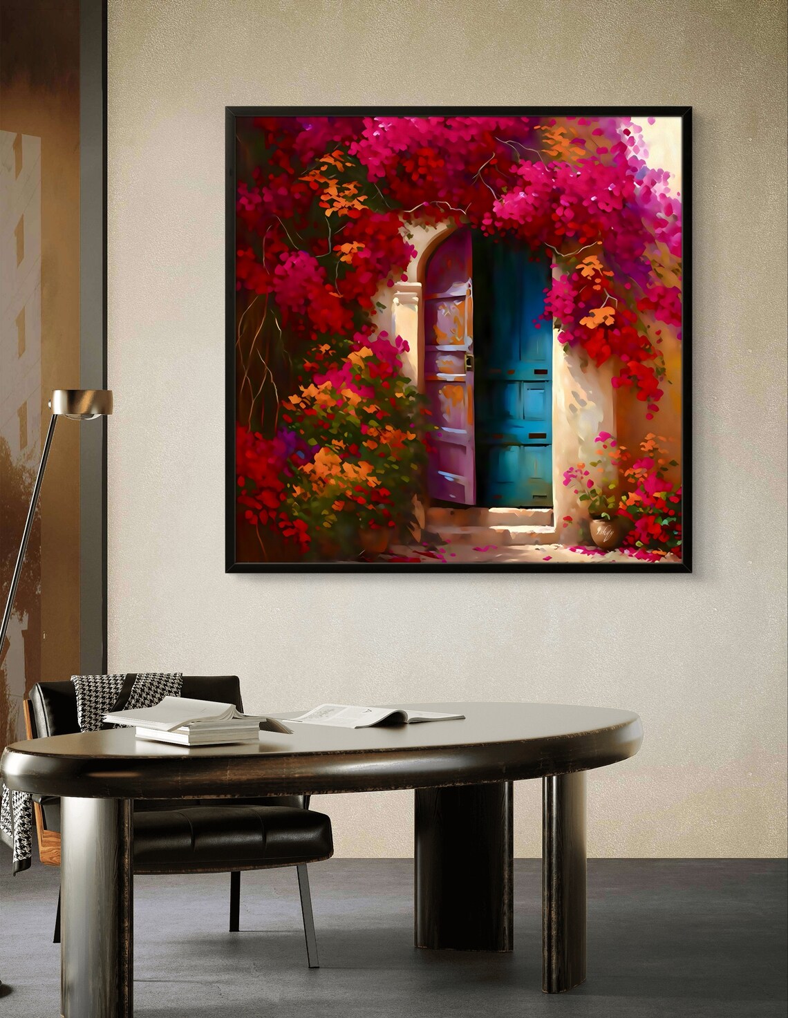Rustic Blue Door Bougainvillea Art Print, Mediterranean - Image 3