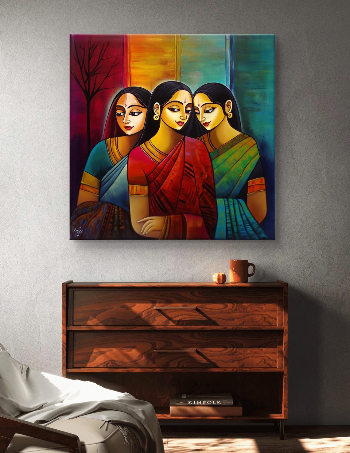 Three Women in Sarees Bold Abstract Portrait Modern Art Poster - Image 5
