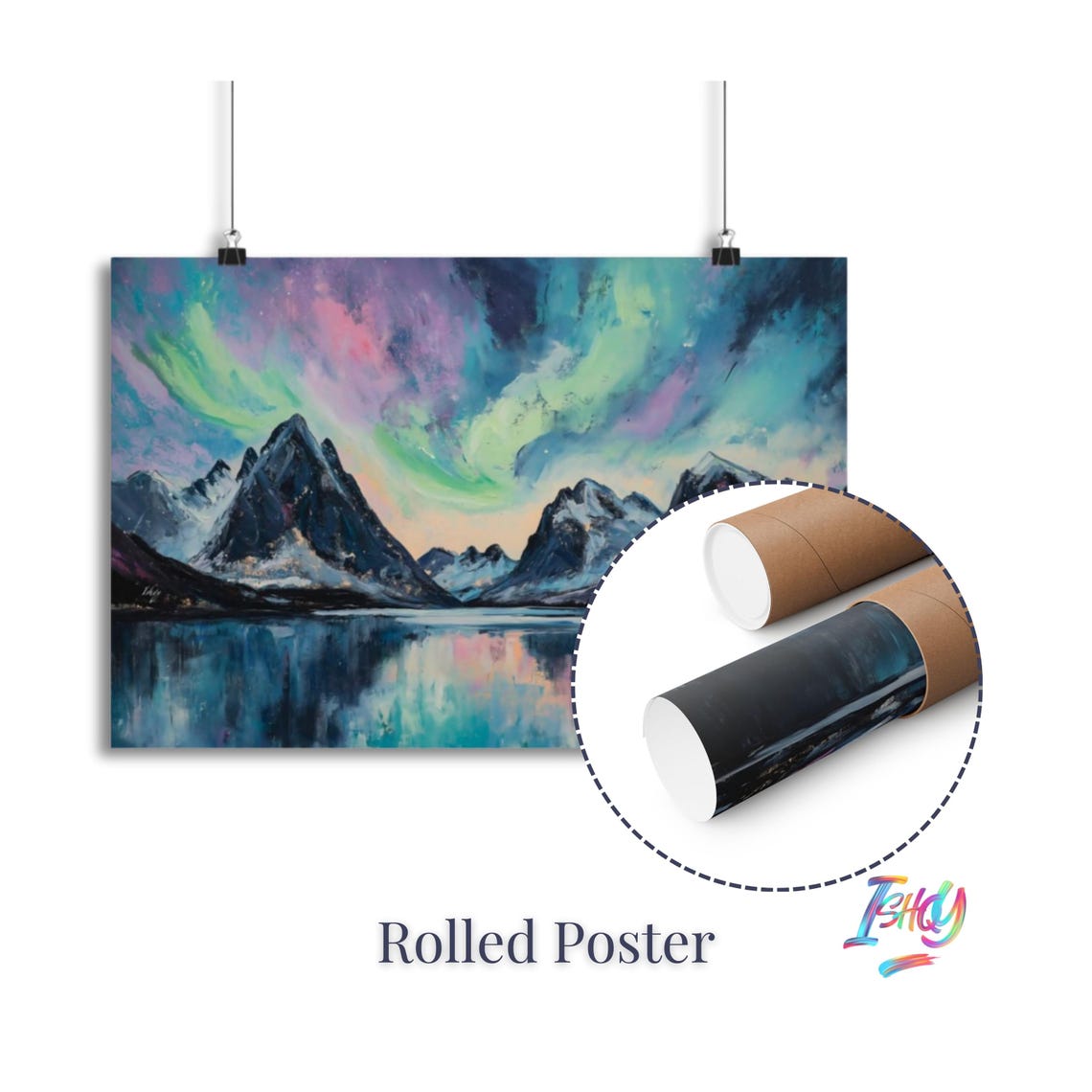 Vibrant Northern Lights Mountain Lake Reflection Night Sky Poster - Image 2