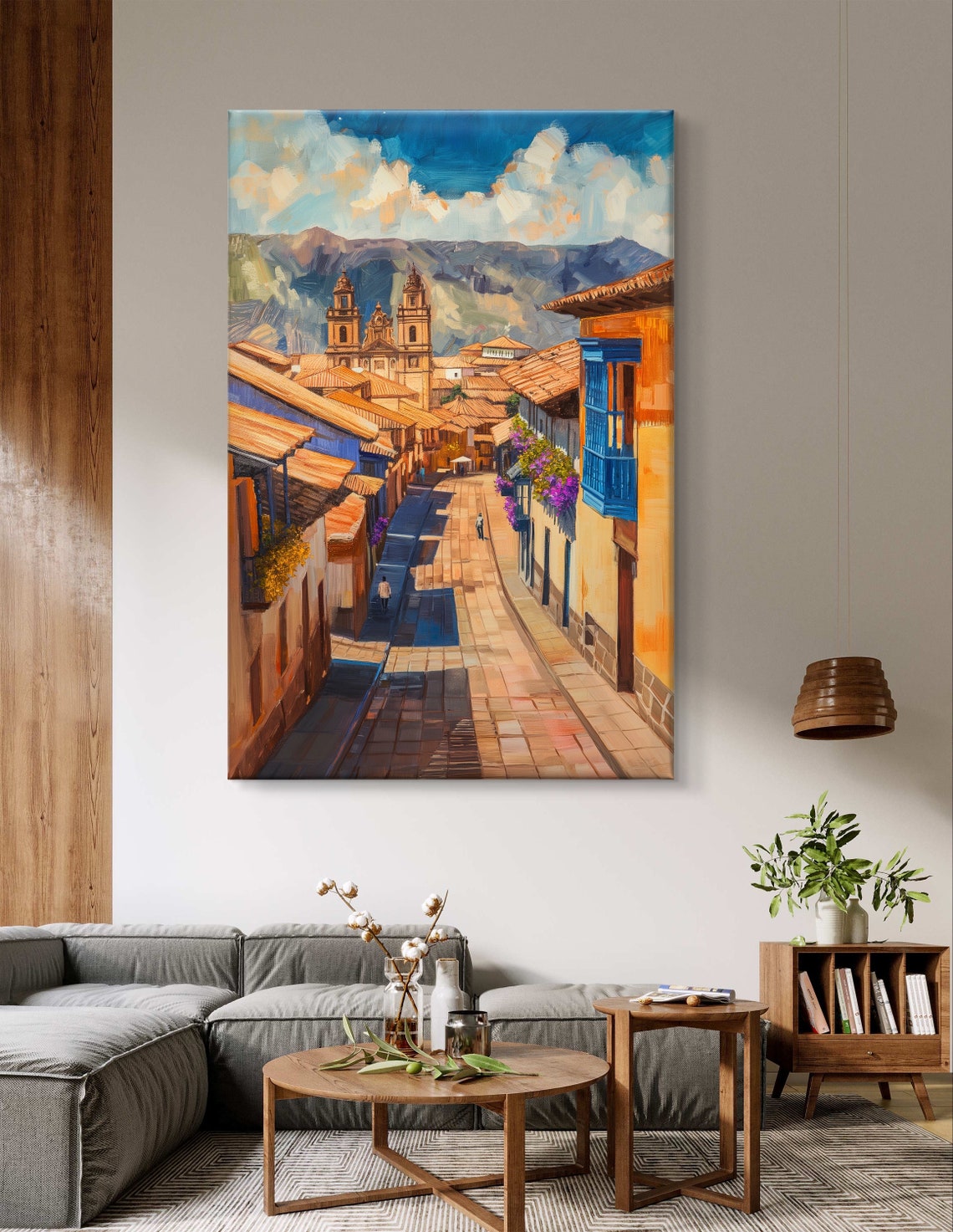 Cusco Peru Colonial Street with Blue Balconies and Cathedral Poster - Image 4