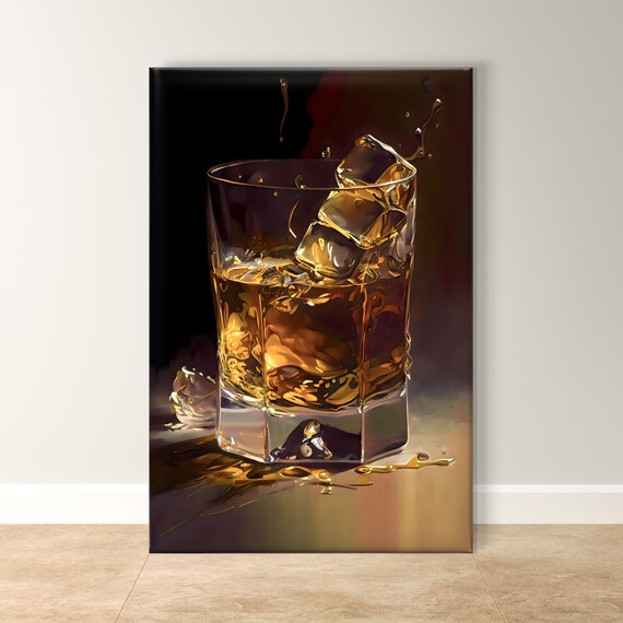 Whiskey Glass With Melting Ice Cubes Dramatic Bar Decor Poster
