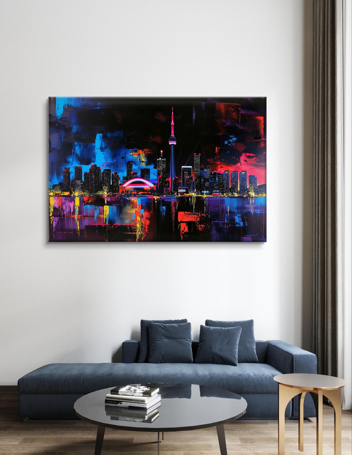 Toronto Skyline at Night with CN Tower and Glowing Reflections Poster - Image 4