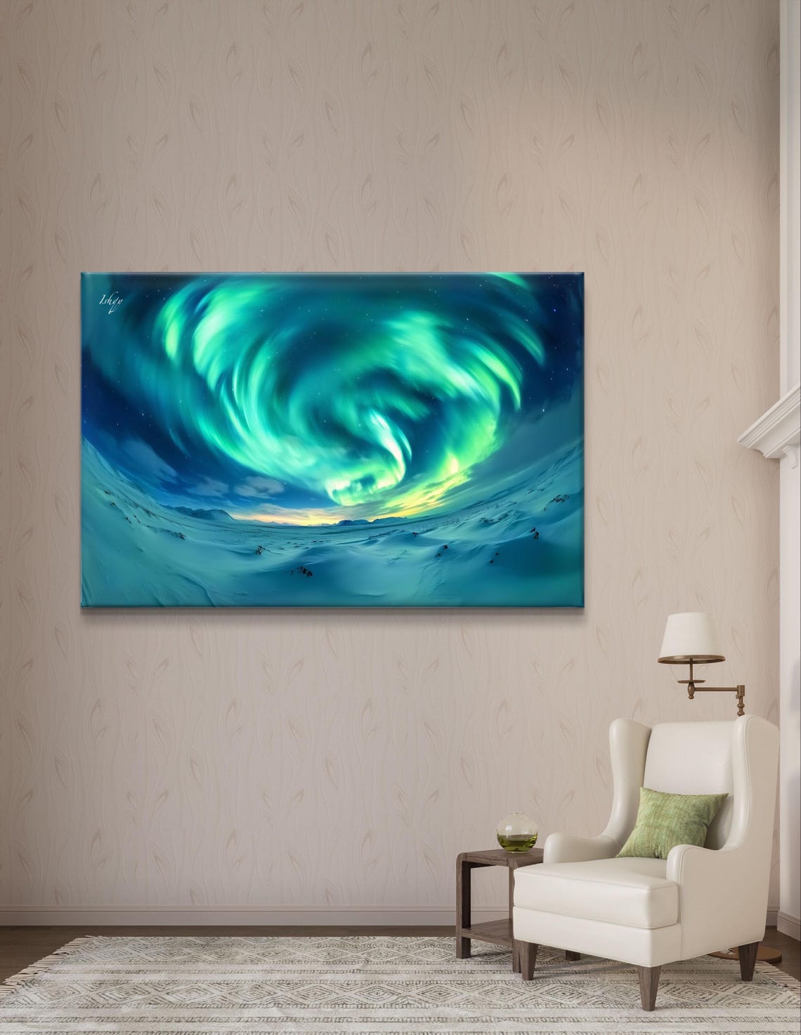 Aurora Borealis Swirling Over Arctic Snowfield Polar Night Sky Poster - Image 5
