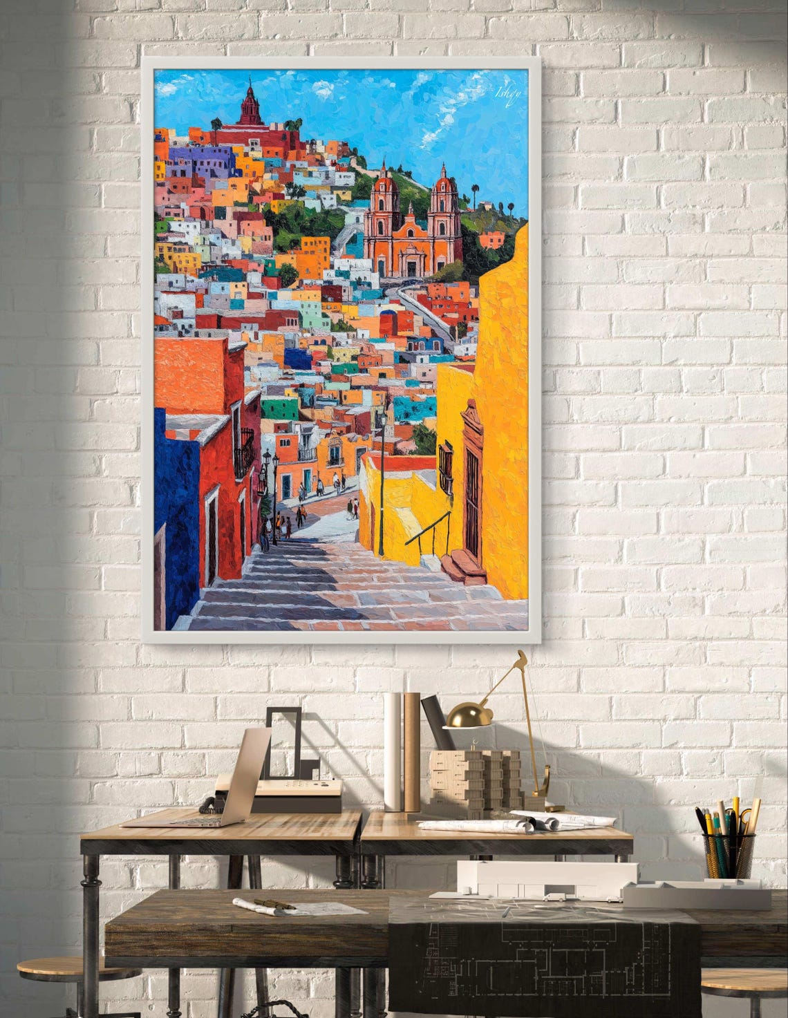 Guanajuato Colorful Hillside Colonial Town Stairs View Poster - Image 3