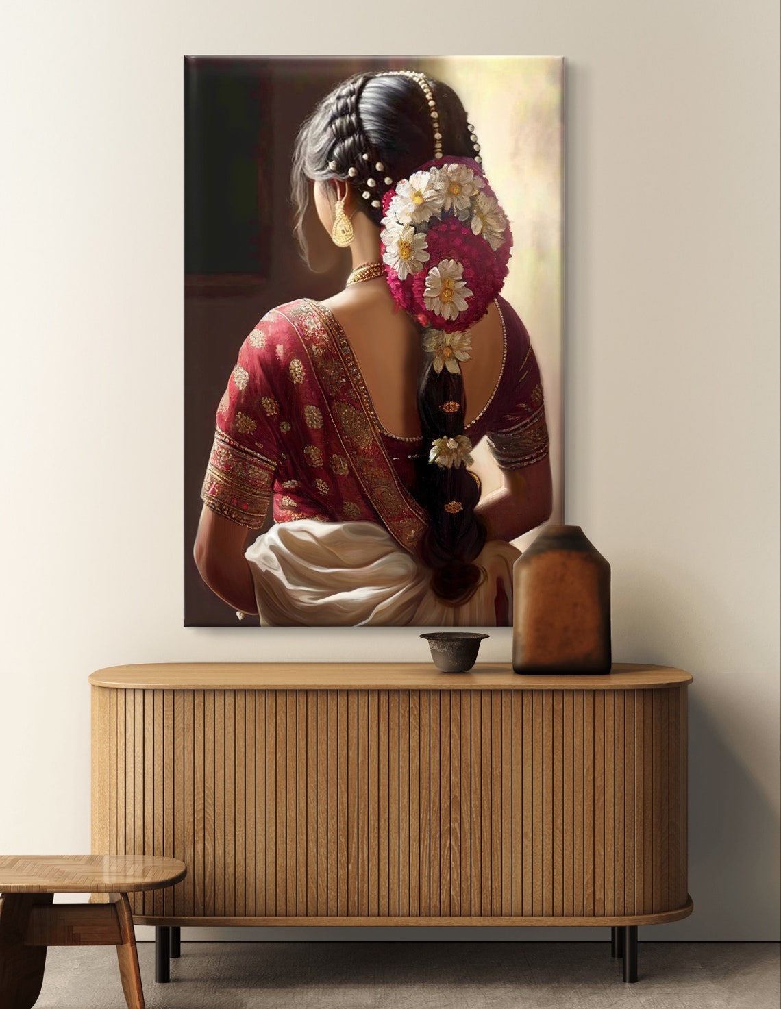 South Indian Woman With Jasmine Braid Saree Portrait Heritage Poster - Image 6