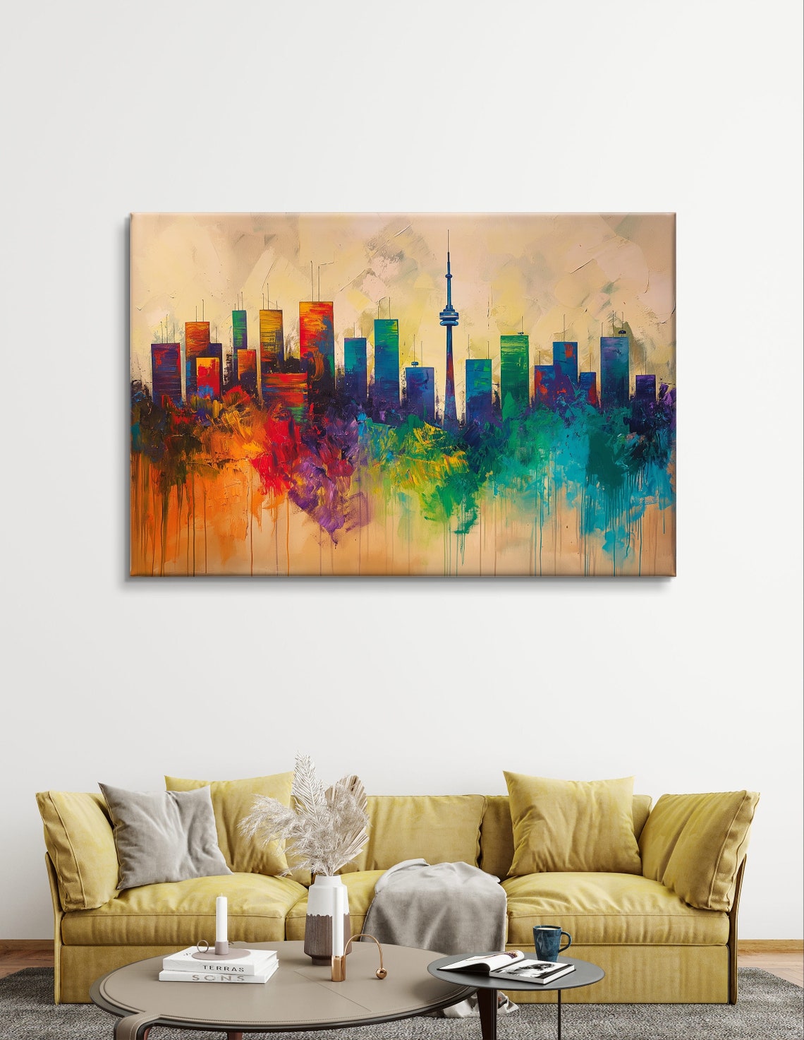 Toronto Skyline Abstract Drip Painting with Colorful CN Tower Poster - Image 5
