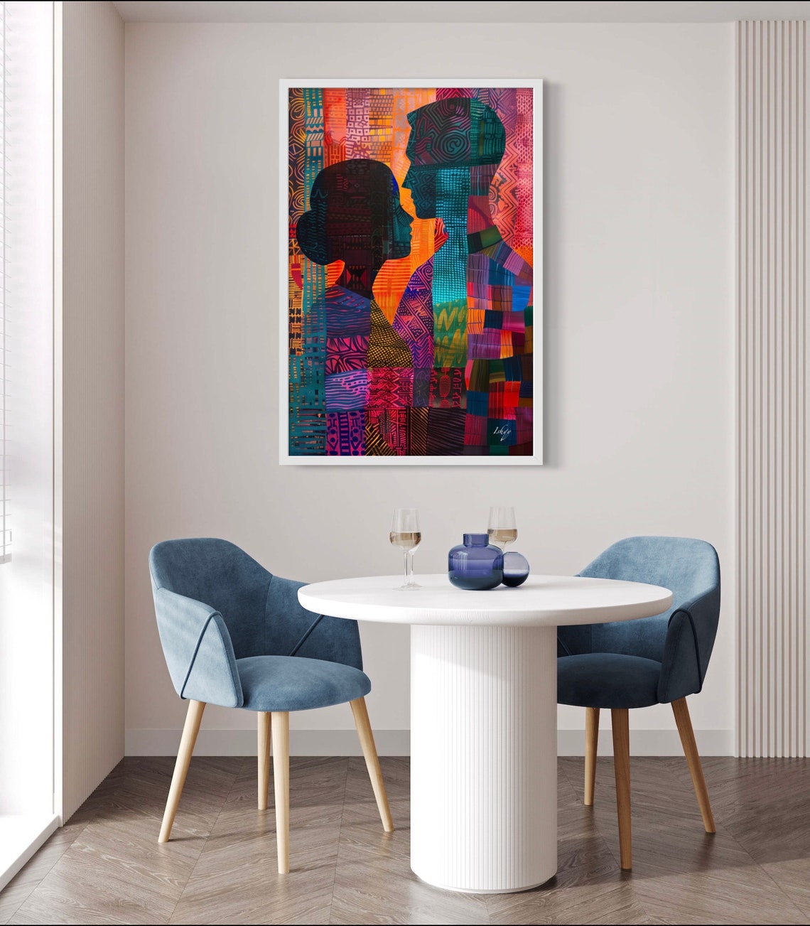 African Couple Silhouette in Tribal Pattern Mosaic Art Poster - Image 3