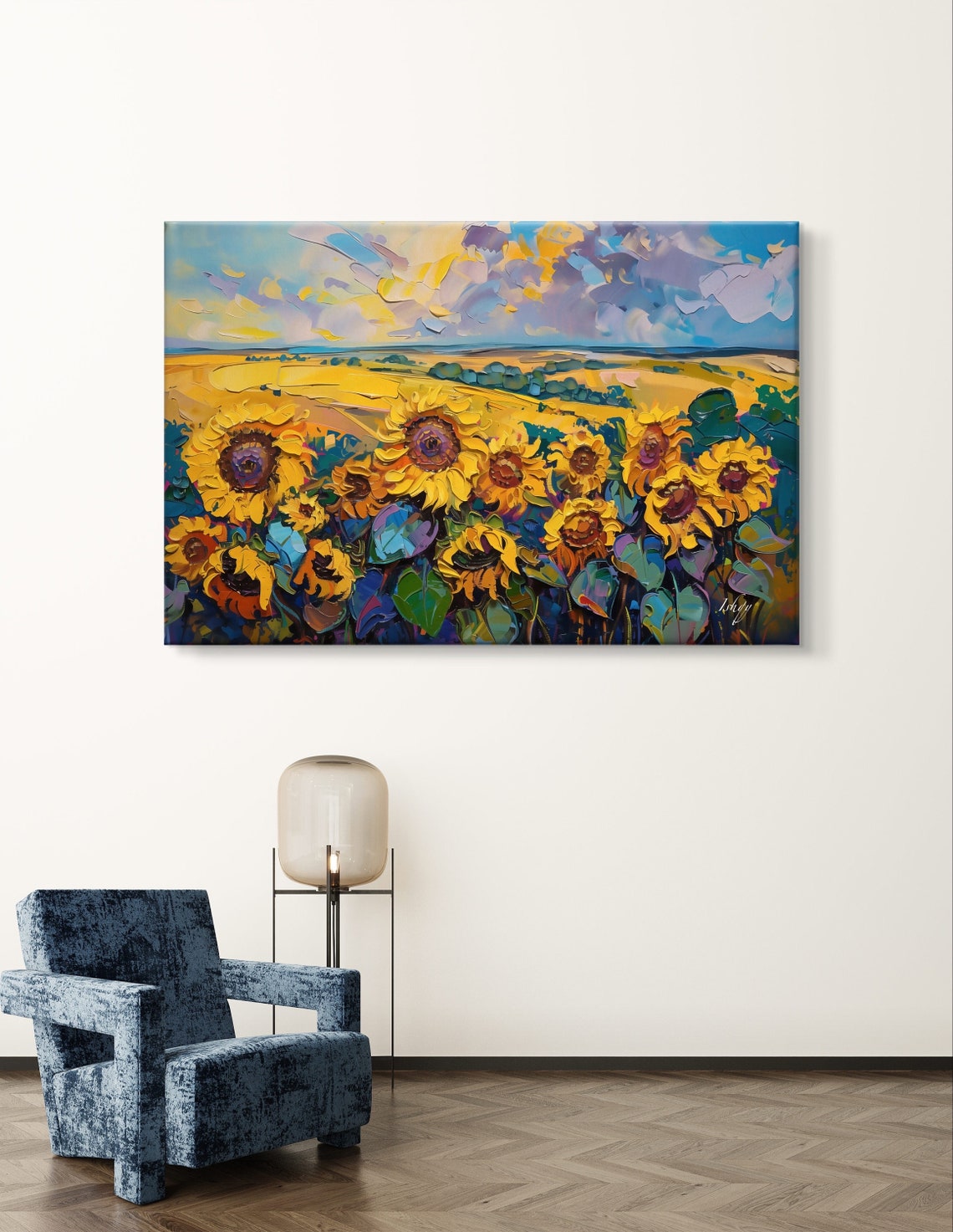 Golden Sunflower Field Landscape in Impressionist Style Poster - Image 4