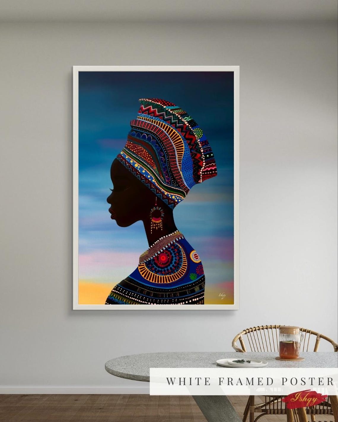 African Woman Profile with Patterned Headwrap Tribal Portrait Poster - Image 5