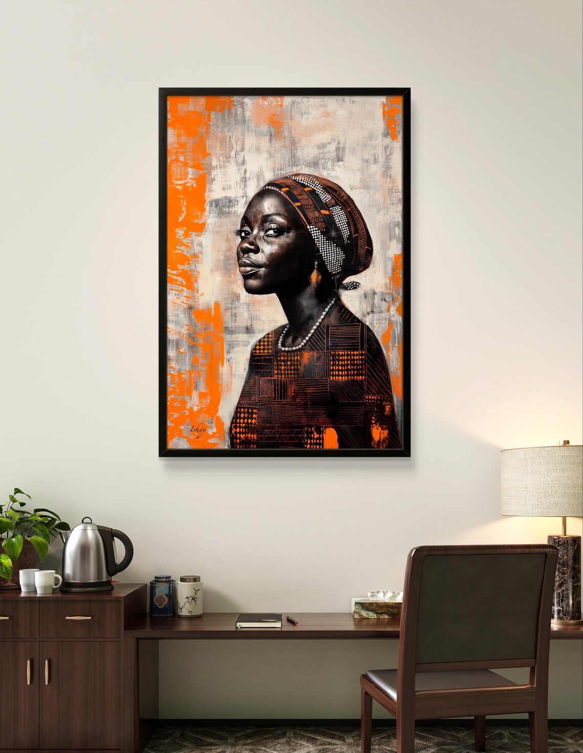 Bambara Woman Headwrap Portrait Burnt Orange African Art Poster - Image 2